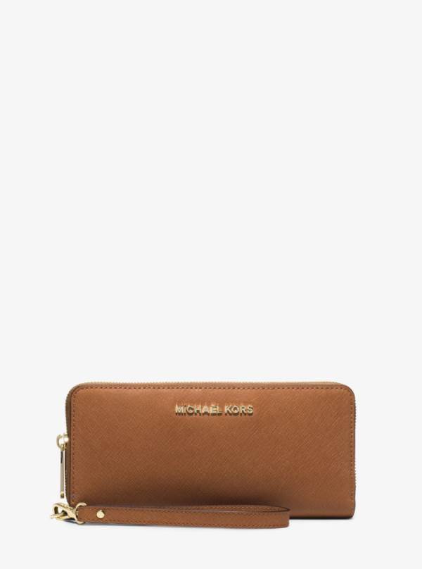 Damske Penazenky Michael Kors Leather Continental Wristlet Hnede - Doplnky Michael Kors Outlet | QSBEP-0639